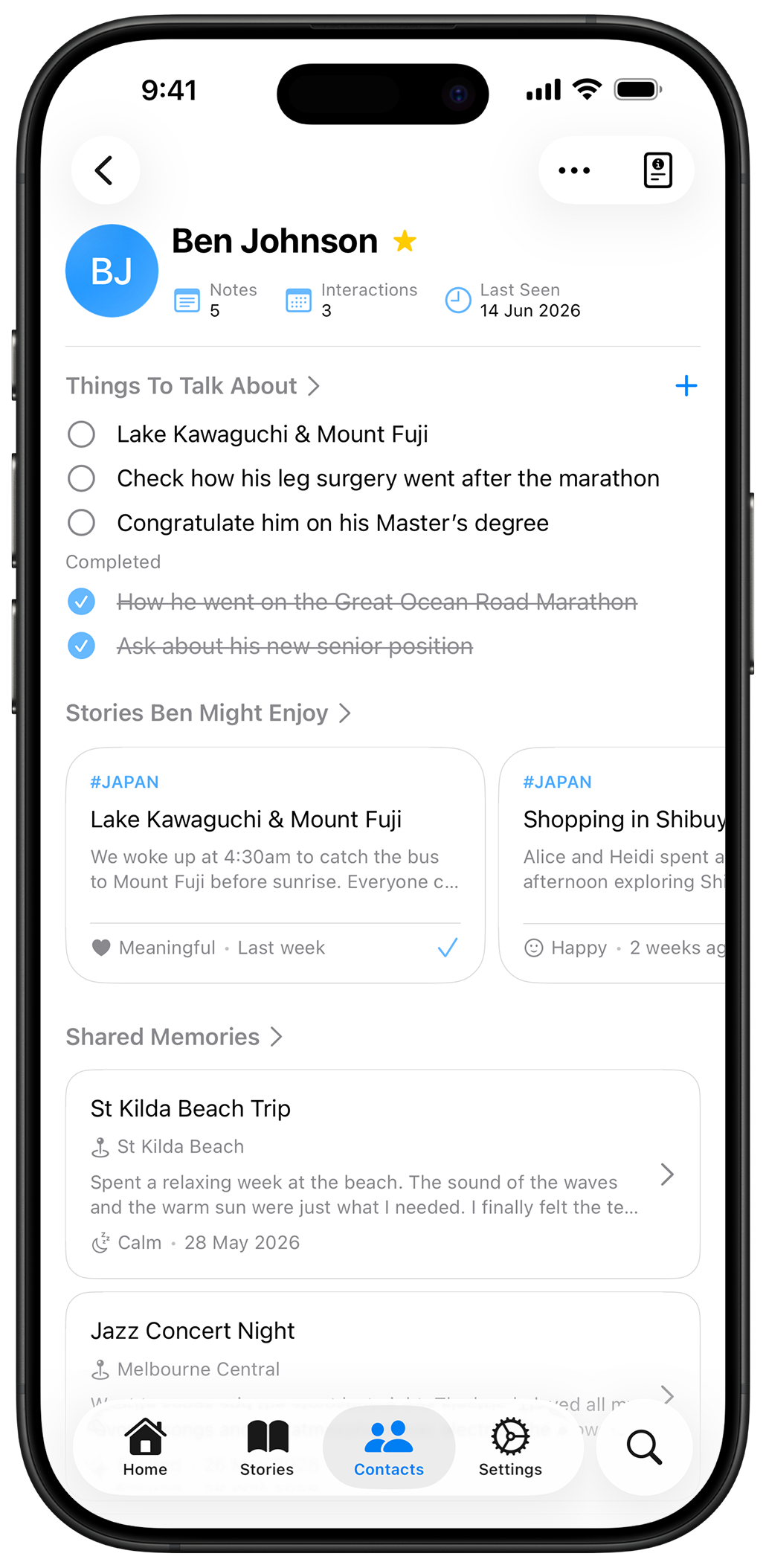 Recall story matched to a person in your contacts